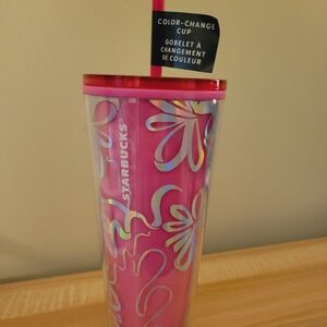 NEW Starbucks pink and metallic color changing cup with straw 24oz